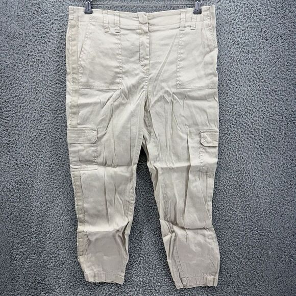 Chicos Pants Women's 1‎ US Medium Linen Blend Cargo Pockets Beige Beach Resort - Picture 1 of 10